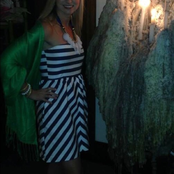 Navy/White Striped Dress w/ Pockets - Picture 3 of 3